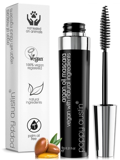 [BRSWGZ36OJ6WC3LD] Poppy Austin Organic Mascara, Natural, Vegan, Paraben-Free, Cruelty-Free - Hypoallergenic Mascara Lengthening & Volumizing with Argan Oil - 0.31 Fl Oz (Black)