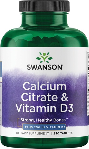[BRSWIYT7PMOBKETK] Swanson Calcium Citrate & Vitamin D 250 Tabs
