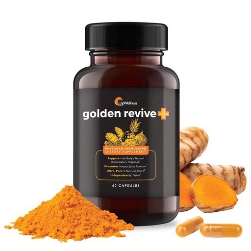 [BRSWYAD7CF6BAADK] UpWellness Golden Revive + Joint Support Supplement Featuring Turmeric with Black Pepper, Quercetin, and Magnesium- Turmeric Boswellia Supplement - 6 Active Ingredients for Joint Care - 60 Capsules