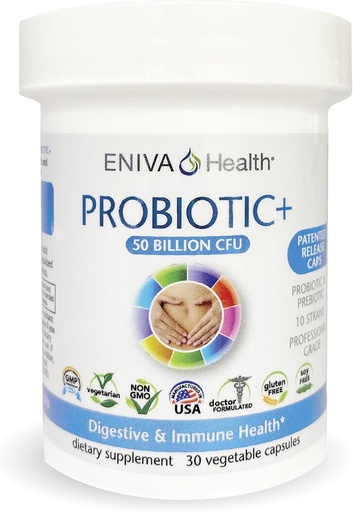 [BRSWIFADDN4RGYLI] Eniva Health Probiotic with Prebiotic 10 Strains | 50 Billion CFUs Per Capsule | 30 Capsules Per Bottle | Doctor Formulated | Patented Release Capsules | No fillers