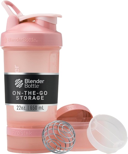 [BRSWYBA3OZ6QIHY3] BlenderBottle Shaker Bottle with Pill Organizer and Storage for Protein Powder, Classic V2 ProStak System, 22-Ounce, Rose Pink