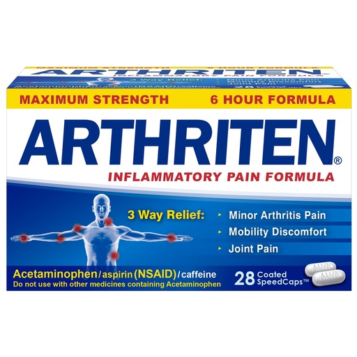 [BRSWI2Q4OYMBYC32] Inflammatory Pain Formula Caplets with 3 Active Ingredients: Aspirin, Acetaminophen & Caffeine, White, 28 Count (Pack of 1)