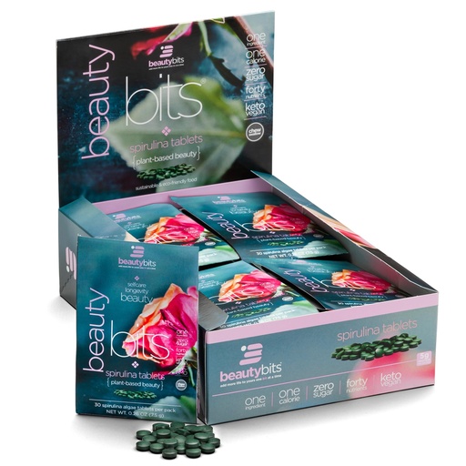 [BRSW2ZT3CQJWMEL3] BEAUTYbits - Organic Spirulina Tablets - Algae Superfood - Collagen, Protein, Chlorophyll - Hair, Nails, & Skin Care - Vegan, Keto, Gluten Free - Self Care - Skincare Beauty - 30 Bags, 900 Tablets