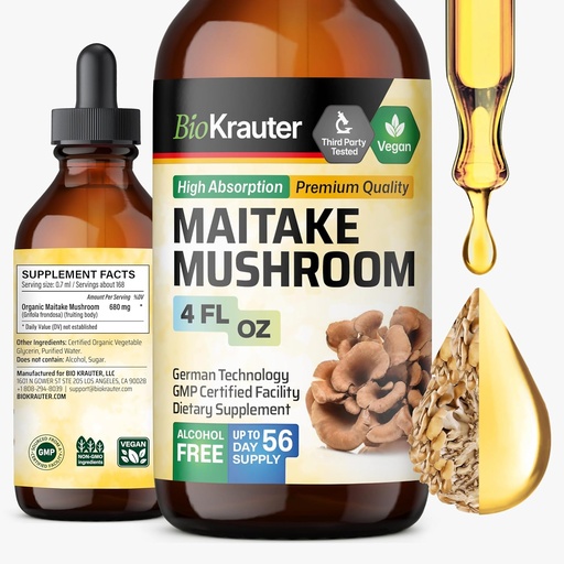 [BRSWYEI2OIPWEYL2] BIO KRAUTER Maitake Mushroom Extract - Maitake Liquid supplement for Immune Support - 680 mg per Serving - Vegan, Alcohol " Sugar Free drops 4 Fl.Oz.