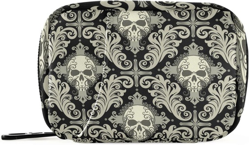 [BRSRMYA3OUNBSE37] Pill Case Reise Vintage Pill Cases Bag Medisin Vitamin Container Pill Box Arrangører Supplement Holder (Skull Damask)