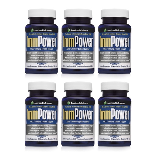 [BRSWIYYMOMPW2A3M] American BioSciences ImmPower AHCC Mushroom Supplement 6-Pack, Enhanced Immune Support, Natural Killer Cell Activity and Cytokine Production, 30 Vegetarian Capsules, 500 milligrams per Capsule