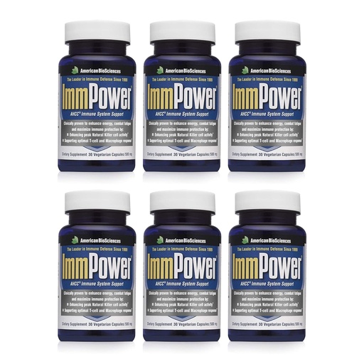 [BRSWIYYMOMPW2A3M] American BioSciences ImmPower AHCC Supliment 6-Pack, îmbunătăţit de sprijin imunitar, Natural Killer Cell Activity and Citokine Production, 30 Vegetarian Capsules, 500 miligrame per capsulă