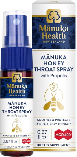 [BRSWYGD3BUIR4HI2] MANUKA TERVISHOID, Manuka Honey Throat Spray koos propolis .67 fl oz, Protects & Freshens, MGO 400+, BIO30 Uus-Meremaa Propolis