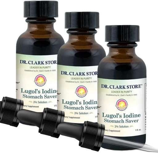 [BRSRAFIYCUIQE3LZ] Solución 2% del Dr. Clark Lugol - Aqueous and 2% Granular Iodine - Natural Stomach Relief and Healthcare - 1 fl. Oz with a Dropper 3Pack