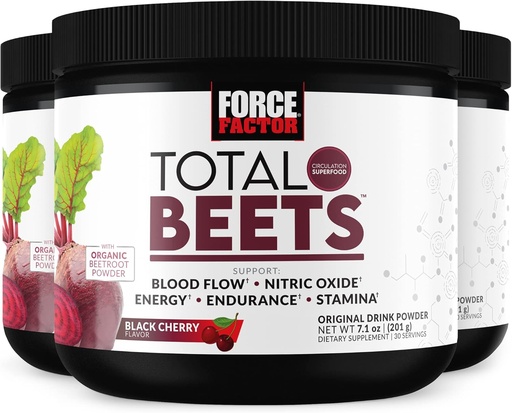 [BRSRMYYDAUIGEFLF] FORCE FACTOR Total Beets Superfood Beet Root Powder 3-Pack, Nitrates to Support Circulation, Blood Flow, Nitric Oxide, Energy, Endurance, Stamina, Cardiovascular Heart Health Supplement, 90 Servings