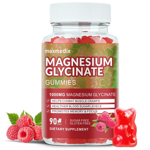 [BRSRA2YLAR6RQFL4] Magnesium Glycinate Gummies 1000mg, Sugar Free Magnesium Potassium Supplements Chewable for Adults with L-Threonate for Sleep, Body Support and Relaxation,90 Raspberry Gummies