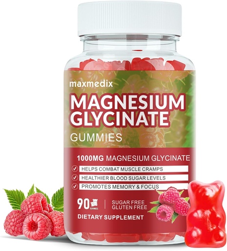 [BRSRA2YLAR6RQFL4] Magnesium Glycinate Gummies 1000mg, Sugar Free Magnesium Potassium Supplements Chewable for Adults with L-Threonate for Sleep, Body Support and Relaxation,90 Raspberry Gummies