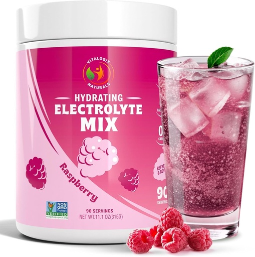[BRSWGCAYAUCQKET5] Electrolyte Powder - Raspberry Flavor | Sugar-Free Hydration Drink Mix med 6 Electrolytes för energi, Cramp Relief & Recovery | Keto, Vegan, Fasting Friendly | Magnesium, Potassium | 90 Servings