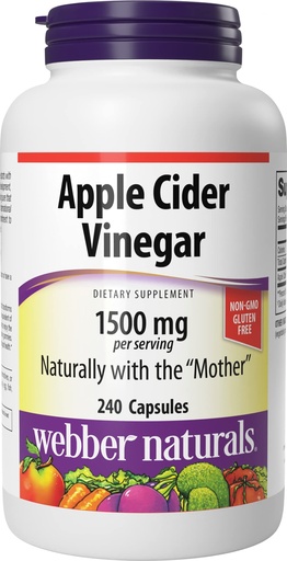 [BRSWYZL5BAHWGHY3] Webber Naturals Apple Cider Vinegar Capsules, ACV with Mother, 1500 mg per Serving, High Potency, 240 Capsules, Natural Digestion Support, Sugar, Dairy & Gluten Free