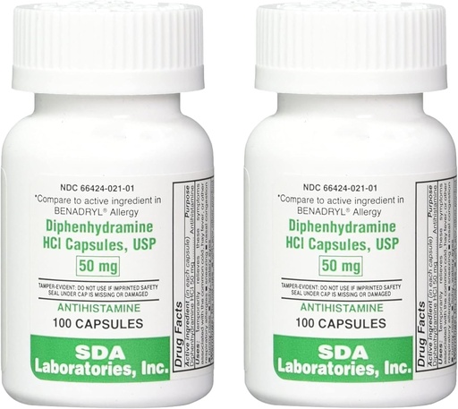 [BRSROZ34OF4AGE3G] SDA LABORAIES Diphenhydramine 50 מ"ג, Allergy Relief, Antihistamine קפסולות, Fast-Acting פורמולה עבור Sneezing, Runny Nose & Itchy Eyes - 100 Count (2 Pack)