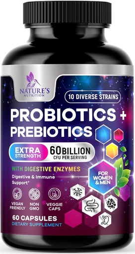 [BRSRAYIEPMBBQ3T7] Probiotikumok nők és férfiak részére 60 milliárd CFU - 10 Strain Lactobacillus, Digestive Gut Health probiotics & Immune Support Supports alkalmi székrekedés, Gáz & Bloating - 60 kapszula