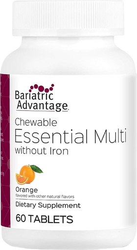 [BRSWIYICOAAWG2DU] Vantagem Bariátrica Multivitamina Essencial Sem Ferro - 200 DV de Nutrientes-chave - Trace Mineral Support* - Multivitaminas para Pacientes Bariátricos - Laranja - 60 Comprimidos