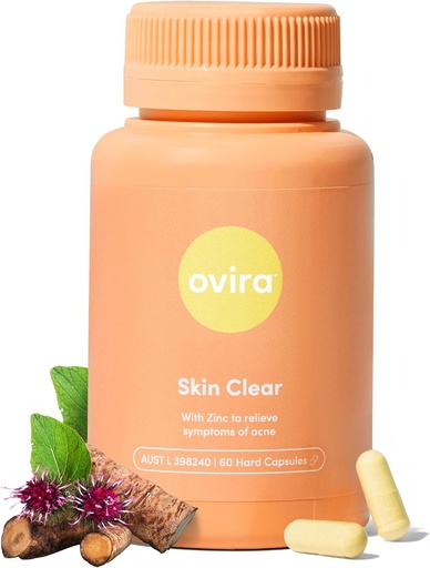 [BRSROBIFCN5QKD32] Ovira Skin Clear with ZINCBRIGHT - 60 cápsulas para la piel clara de flexión Rosacea " Tratamiento de acné hormonal con vitamina C Silencioso Soporte Producción de colágeno ¦ Suplementos de acné para mujeres " Hombres - Pack of 1