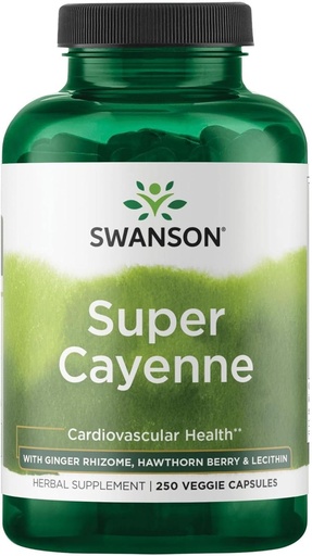 [BRSWIB35CB4RQDQ5] Swanson Super Cayenne - Herbal Supplement Promoting Heart Health, Circulation & Blood Flow - Natural Formula w/Ginger Rhizome, Hawthorne Berry & Lecithin - (250 Veggie Capsules)