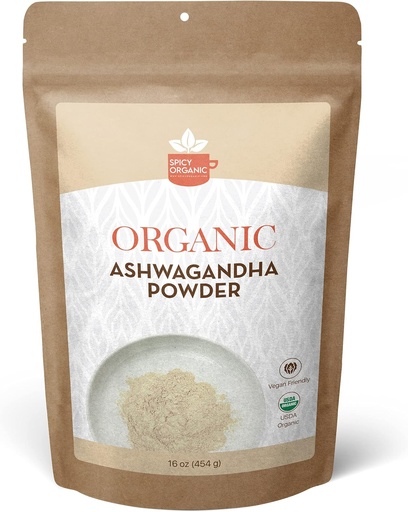 [BRSW2ZYBAEHGGCLP] SPICY ORGANIC Organic Ashwagandha Root Powder – 1 lb., Non-GMO, 100% Raw from India – Indian Ginseng (Withania Somnifera) – Natural Stress Support, Energy & Immune Health