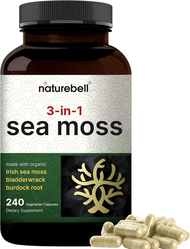 [BRSROAT3DIHAOGTX] Irlandés Moss Capsules, 3000mg Por Serving, 240 Veggie Pills ← Hecho con Orgánica Raw Powder, Plus Fledderwrack & Burdock Root, Sea Vegetable Complex – Immune & Thyroid Superfood Support – Non-GMO