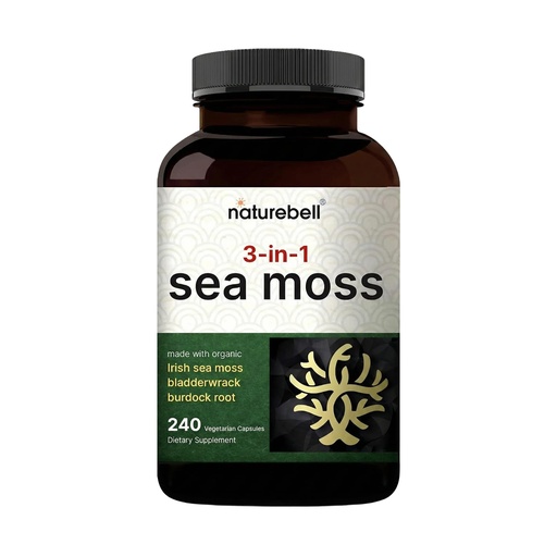 [BRSROAT3DIHAOGTX] NatureBell 3-in-1 Sea Moss - 240 Vegetarian Capsules - Sea Moss Complex with Organic Bladderwrack & Organic Burdock Root - Healthy Digestion, Vitality & Immune Support*
