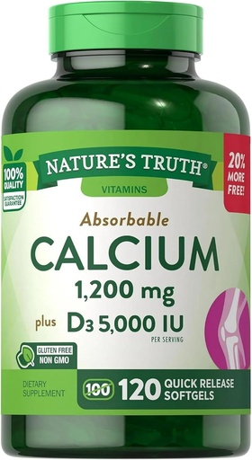 [BRSWGZTYBN7BGCDL] Nature's Truth Absorbable Calcium 1200 mg Plus D3 5000 IU per Serving Quick Release Softgels - 120 ct, Pack of 2