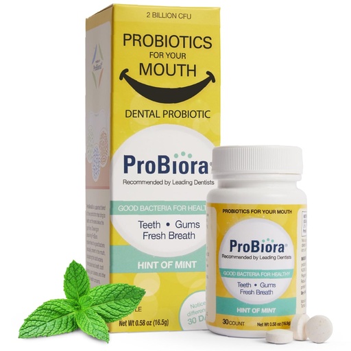 [BRSWIZAFPMEBUCLO] ProBiora Oral Probiotics for Teeth and Gums | Dental Probiotics for Improved Oral Health | Bad Breath Treatment for Adults | ProBiora3 Patented Probiotic Blend | Tooth Whitening | 30 Mint Tablets
