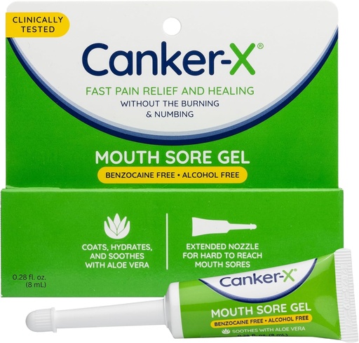 [BRSRMAA5OYHRGAYV] Canker-X Mouth Sore Gel, Fast Pain Relief &quot; Healing for Canker Sores, Cheek Bites y Abrasiones Orales, Oral Pain Relief Gel, Benzocaine-Free y Alcohol-Free, Adultos y Niños 6+ Años, 0,28 fl oz
