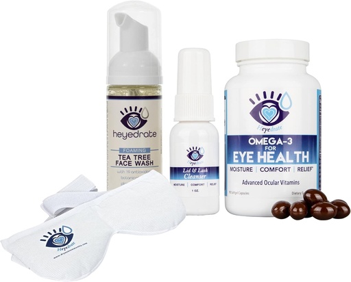 [BRSWYEIFOACGG3Q2] Heyedrate Triglyceride Omega 3 Fish Oil, Heated Eye Mask, Lid and Lash Cleanser Foaming Tea Tree Face Wash Bundle for Eye Health, Provides Relief for Irritated Eyes