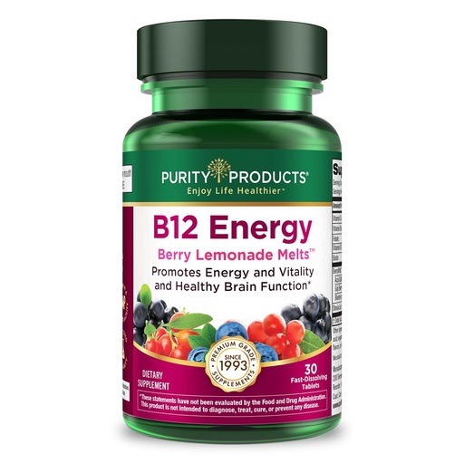 [BRSWI2YLOYPAAELA] Purity Products B-12 Energy Berry Lemonade Melt w/Super Fruits Methylcobalamin B12 - Vitamins B6, D3, Folic Acid and Biotin - High Absorption MecobalActive B 12-30 Melting Tablets