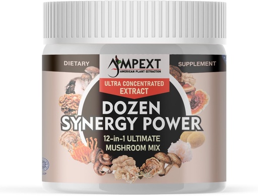 [BRSRAFAEBZ4AK2QZ] 12-in-1 Dozen Synergy Power: Premium Complex of 12 Carefully Selected Fruiting Body Mushroom Extracts, Supporting Immunity, Cognitive & Cardiovascular Functions