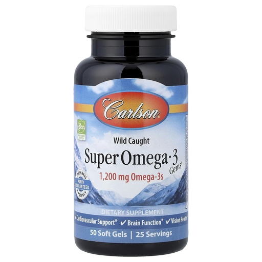 [BRSWIYYFAV5G2CDG] Carlson - Super Omega-3 Gems, 1200 mg Omega-3s, Wild Caught, Sustainably Sourced, 50 soft gels