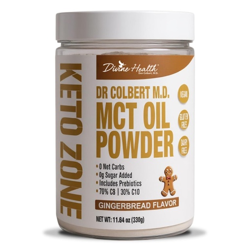 [BRSRAAY5AENBOCQ4] Dr. Colbert, MD MCT Oil Powder | Gingerbread Flavor | by Divine Health | Keto Zone | 70% C8 30% C10 | 0 Net Carbs | Gluten Free | 30 Day Supply | 330g