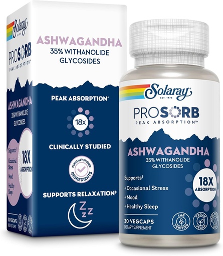 [BRSRA2QKOF7R63L5] SOLARAY Ashwagandha Capsules 18X 吸收 - Ashwagandha Root和叶片 240 mg - 偶尔减轻压力和木质支持补编 - Vegan, 60天保障 - 30名服务员, 30名Veg Caps