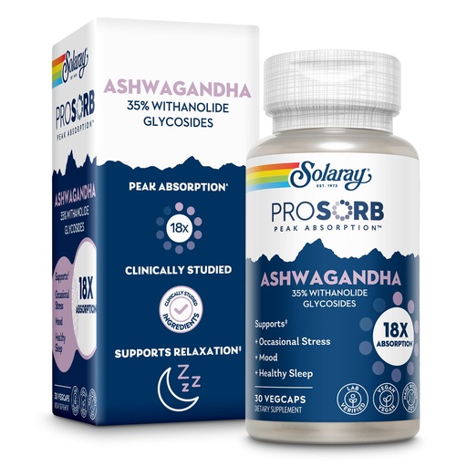 [BRSRA2QKOF7R63L5] SOLARAY Ashwagandha Capsules 18X Absorption - Ashwagandha Root and Leaf Extract 240 mg - Occasional Stress Relief and Mood Support Supplement - Vegan, 60-Day Guarantee - 30 Servings, 30 VegCaps
