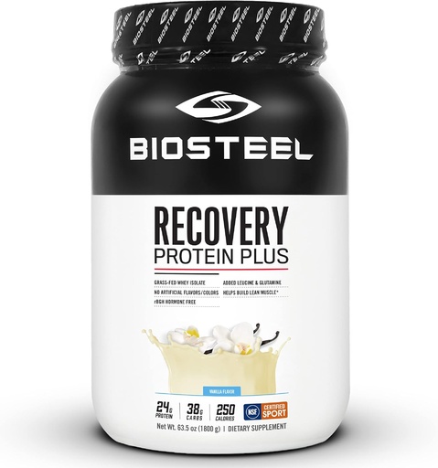 [BRSRM2QCOB4AE3TB] BIOSTEEL Recovery Protein Plus Powder Supplement, Grass-Fed and Non-GMO Formula, Vanilla, 27 Servings