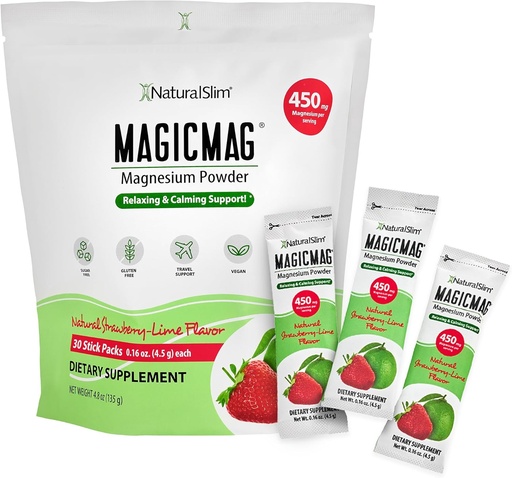 [BRSRAZD6OIBWKHQU] NaturalSlim MagicMag Magnesium Packets 30 Stick Pack Magnesium Citrát Powder - Stres, Zácpa, Svalová, Srdce zdraví, a spánková podpora 124; Přírodní jahoda & Lime ochucený doplněk hořčíku
