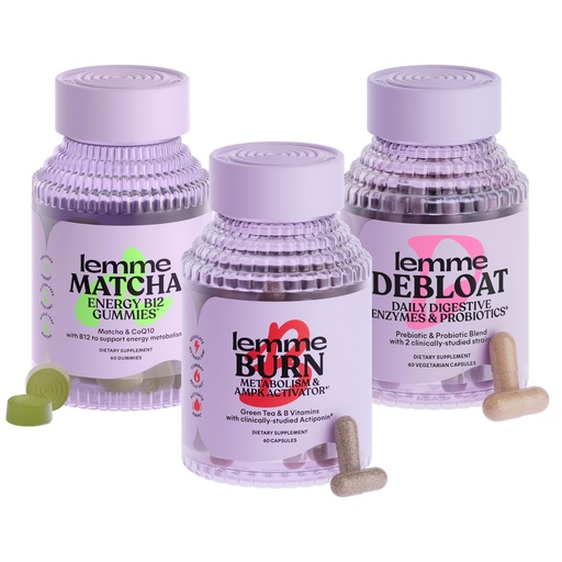 [BRSRAYATAB6BQALV] Lemme Burn, Debloat & Matcha Bundle - Metabolism & Fat Burning Capsules + Bloating & Gas Relief Capsules + Energy B12 Gummies - Gluten-Free, Non-GMO - 60 ct. ea