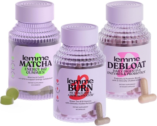 [BRSRAYATAB6BQALV] Lemme Burn, Debloat & Matcha Bundle - Metabolism & Fat Burning Capsules + Bloating & Gas Relief Capsules + Energy B12 Gummies - Glutenfrei, Non-GMO - 60 ct. ea
