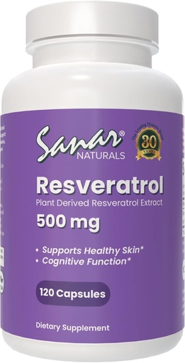 [BRSRA2QDDEIWE3Q3] Sanar Naturals Resveratrol Supplement 500 mg – Unterstützt gesundes Altern, kognitive Funktion und Herzgesundheit - Pflanzenbasierte Trans Resveratrol - Vegan, Non-GMO, 120 Kapseln