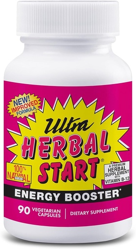 [BRSWGBA6DICQMDTP] Ultra Herbal Start Energy Booster - with B-12, Panax Ginseng, Yerba Mate, Kola Nut, Spirulina & Echinacea | Promotes Natural Boost of Energy, Stamina & Endurance | Supplement - 90 Capsules