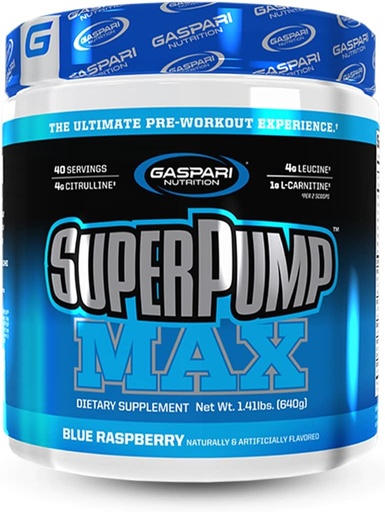 [BRSWKEIGOR4RE3LO] Gaspari Nutrition SuperPump MAX, Ultimate Pre Workout proszku, Trwałe przygotowanie energii, Azoksyd azotowy Booster, Wzrost mięśni, Odzysk i uzupełnia elektrolity (40 Serving, niebieski lód malinowy)