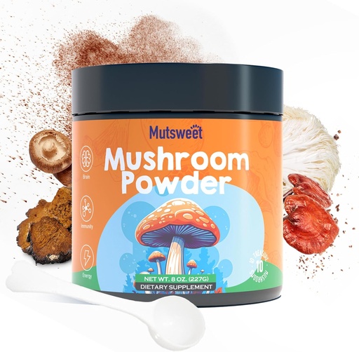 [BRSROAT4CQBWYFDV] Mushroom Powder Blend (75 Servings), Ten Mushroom Supplement with Lions Mane, Reishi, Cordyceps, Chaga, Mushroom Powder for Coffee Alternative, Matcha | Energy, Focus, Immune Support
