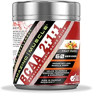 [BRSWYBQKBEHWYAAY] Amazing Muscle BCAA 2:1:1 Branched Chain Amino Acids Supplement | 6000 Mg Per Serving | Fruit Punch Flavor | 60 Servings