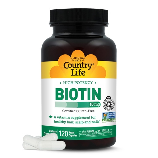 [BRSWI2T5BN6QYDLG] Country Life High-Potency Biotin 10mg - Vegan & Gluten-Free Biotin Supplement for Skin & Nails, Energy Metabolism - Biotin 10000mcg Capsules