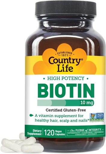 [BRSWI2T5BN6QYDLG] País Vida Biotin de alta potência 10mg - Vegan & Gluten-Free Biotin Suplemento para pele e unhas, Metabolismo de energia - Biotin 10000mcg Cápsulas