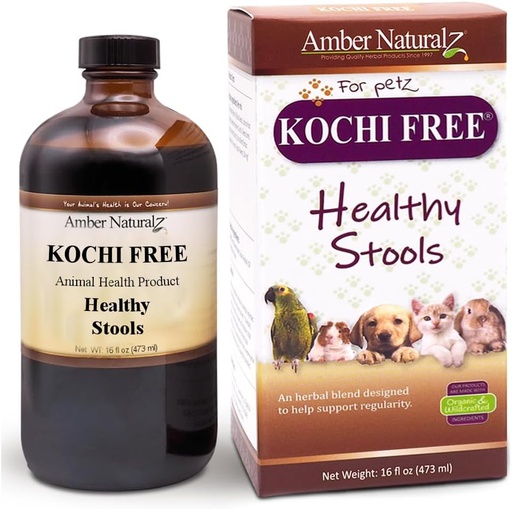 [BRSWGGADBUFGEG3L] Amber NaturalZ Kochi Free Herbal Supplement for Dogs, Cats, Birds, Rabbits, and Guinea Pigs | Supports Healthy Bowel Function | Natural Aid for Digestive Balance | 16 Fluid Ounce Glass Bottle