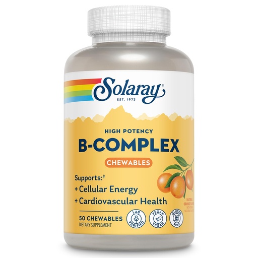 [BRSWIZAOCIIWYCL4] SOLARAY Vitamin B Complex Orange Chewables - High Potency B Complex Vitamins w/VIT B12, B6, B2, Biotin, Folic Acid, Vitamin C, Cellular Energy, Cardiovascular Support, Vegan, Gluten Free, 50 Servings