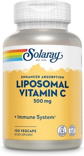 [BRSWKEAGCQDAO3YZ] SOLARAY Liposomal Vitamin C 500mg - Enhanced Absorption Vitamin C Liposomal Blend with Fatty Acids - Antioxidant and Immune Support Supplement - Vegan, 60-Day Guarantee, 100 Servings, 100 VegCaps